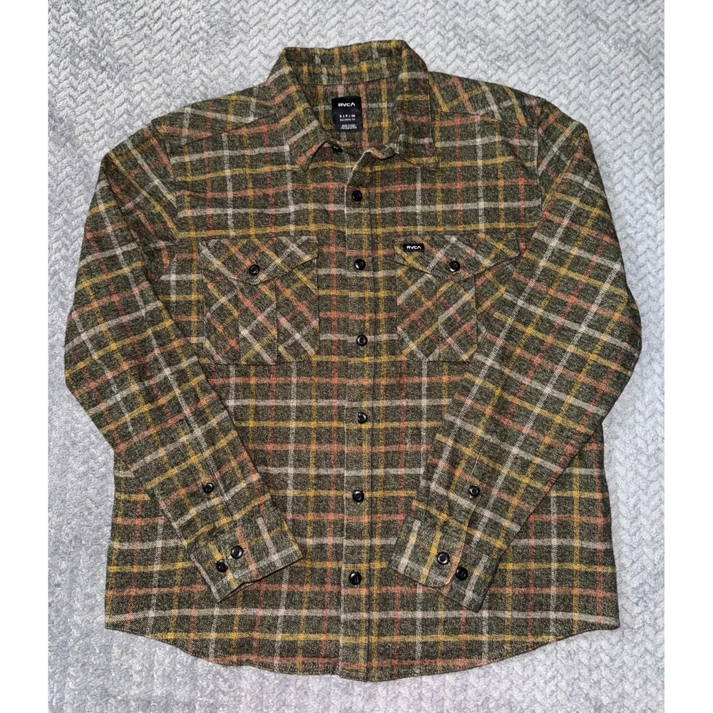 RVCA Men's Relaxed Fit Button Front Cotton Long Sleeve Flannel Size Small‎